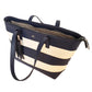 striped shopper style bag in navy and white