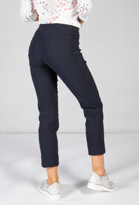 NAVY MAGIC SHAPE CROPPED TURN UP TROUSERS