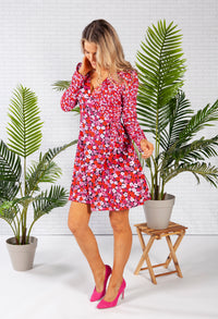 FAUX WRAP MULTI FLORAL DRESS