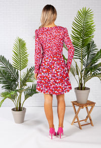 FAUX WRAP MULTI FLORAL DRESS