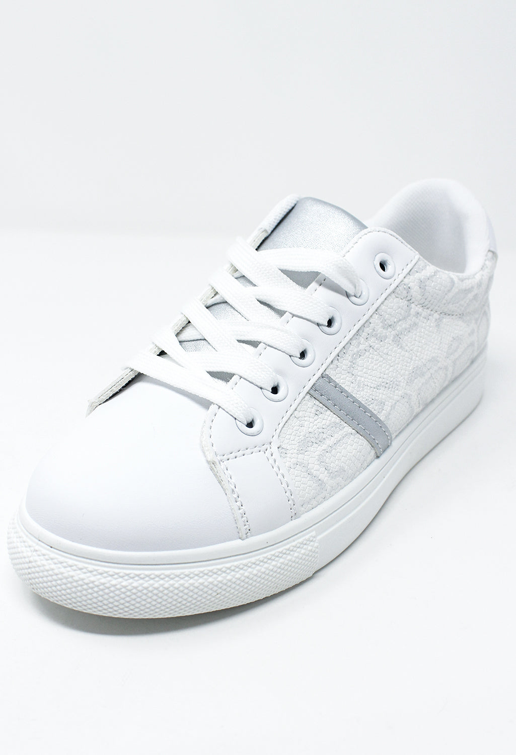 White and Snake Print Trainer