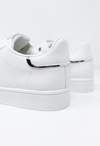 White laced trainer with silver