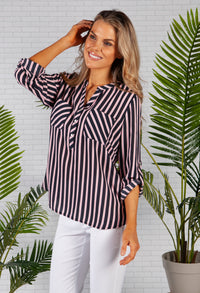 Navy and Pink Stripes Blouse