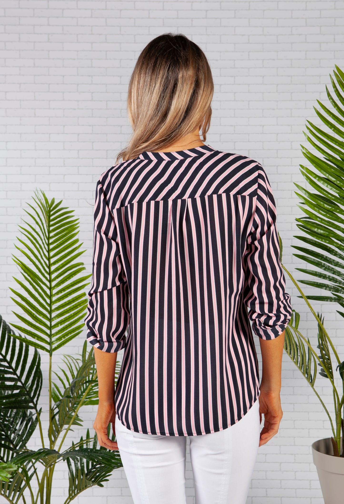 Navy and Pink Stripes Blouse