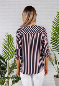 Navy and Pink Stripes Blouse