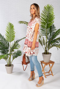 Floral Print Tunic with Boarder Design in Off White