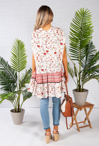 Floral Print Tunic with Boarder Design in Off White