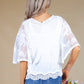 Short Sleeve Embroidery V-Neck Top in Cream