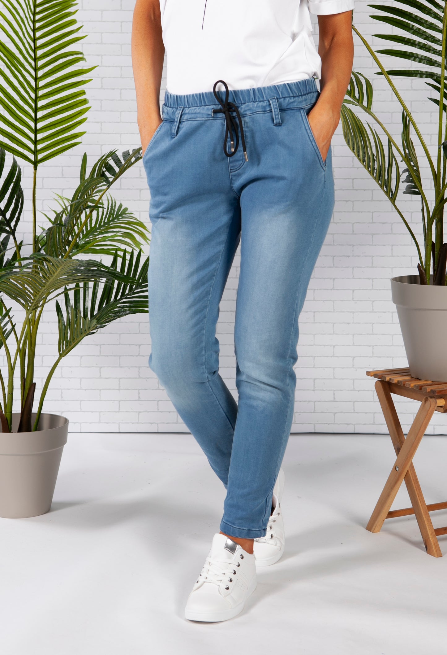 Denim Joggers with Elasticated Waist