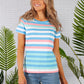 Multi Stripe Top with Shoulder Button Detail