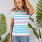 Multi Stripe Top with Shoulder Button Detail