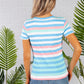 Multi Stripe Top with Shoulder Button Detail