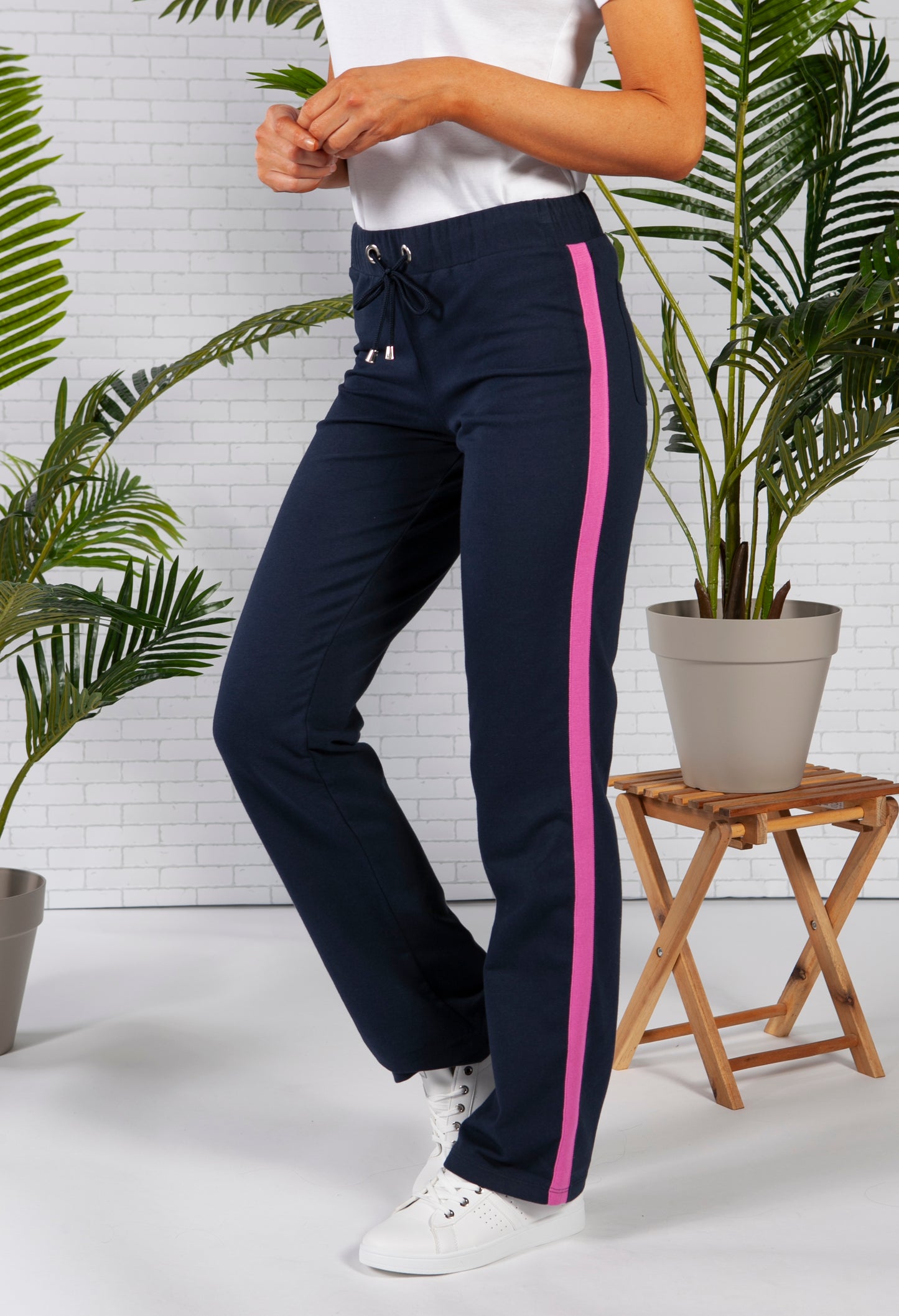 Navy Joggers with Fuchsia Piping