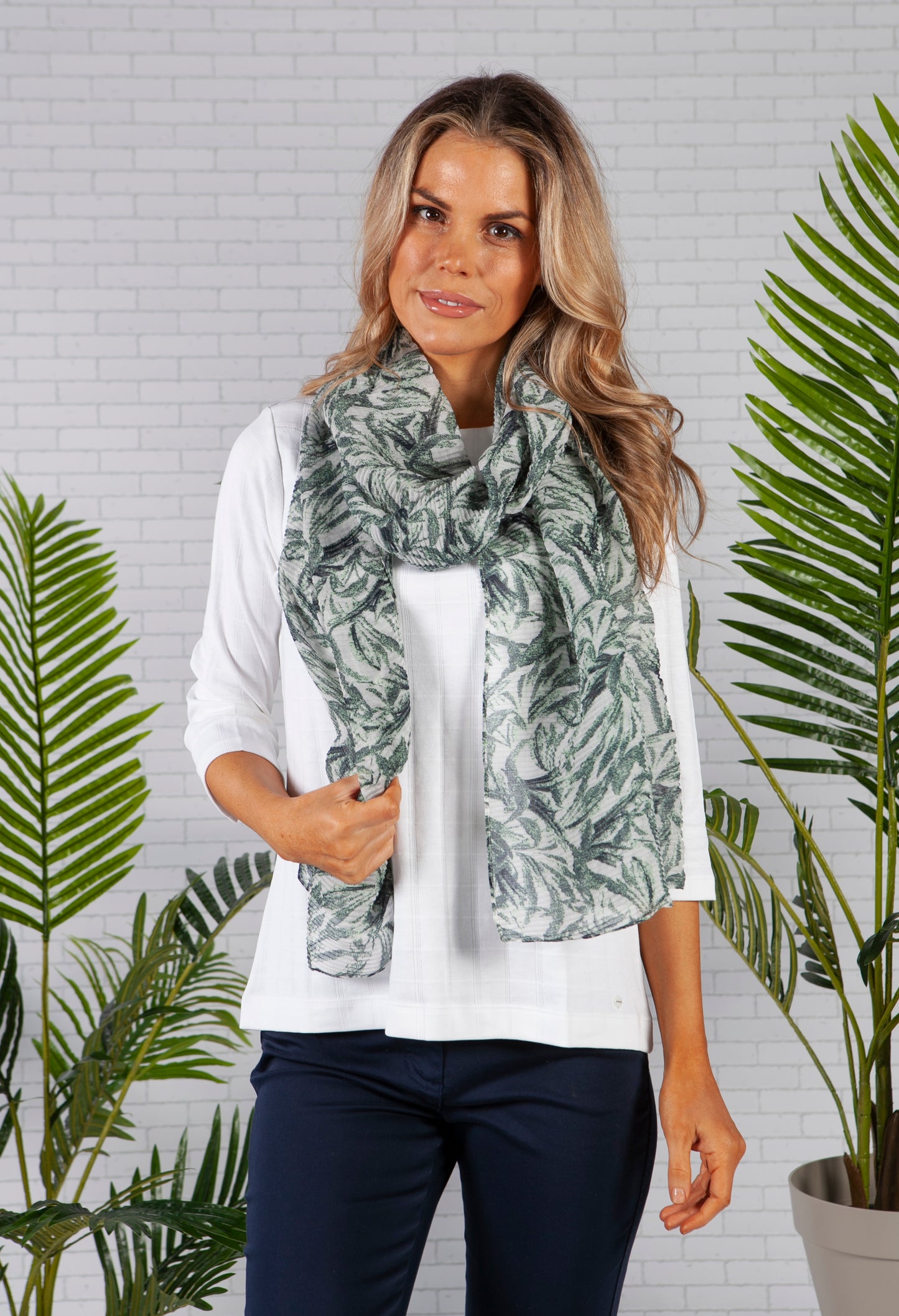 Micro Pleat All Over Botanic Print Scarf