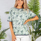 Short Sleeve All Over Botanic Print T-Shirt with Striped Trim