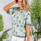 Short Sleeve All Over Botanic Print T-Shirt with Striped Trim