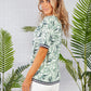 Short Sleeve All Over Botanic Print T-Shirt with Striped Trim