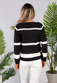 Black Knitted Jumper with Stripes