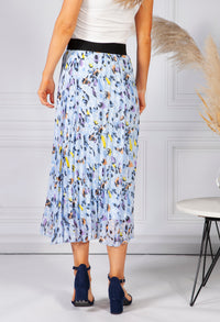 All Over Pleated Skirt in an Abstract Animal Design in Sky Blue Mix