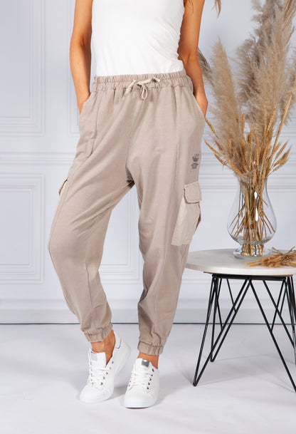 Cargo Pocket Soft Jersey Jogger in Beige