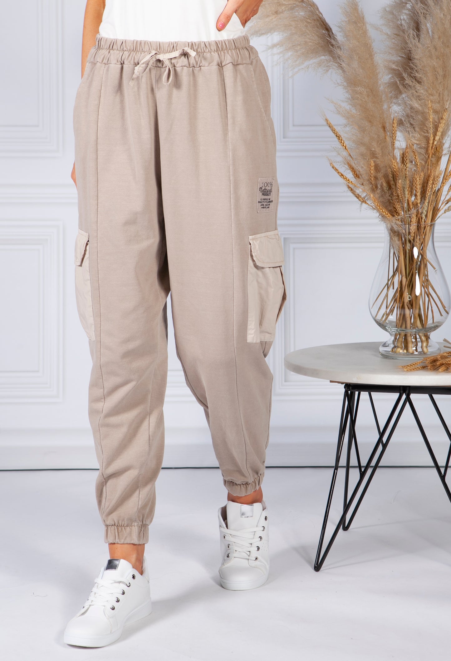 Cargo Pocket Soft Jersey Jogger in Beige