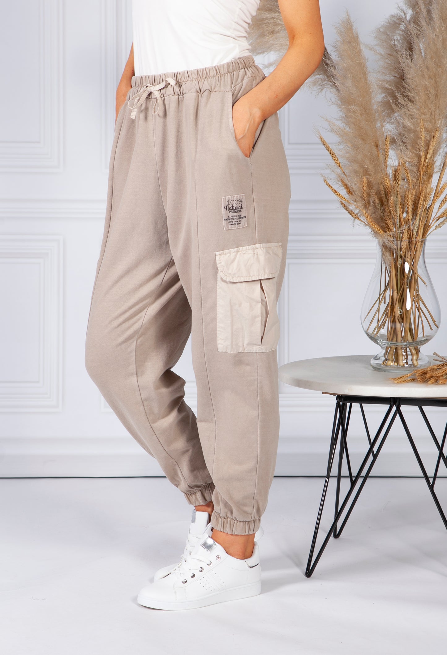 Cargo Pocket Soft Jersey Jogger in Beige