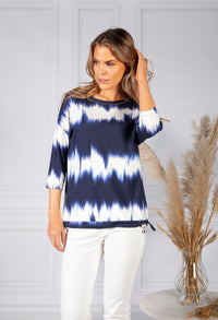 Navy Tie Dye Round Neck Top