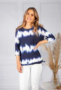 Navy Tie Dye Round Neck Top