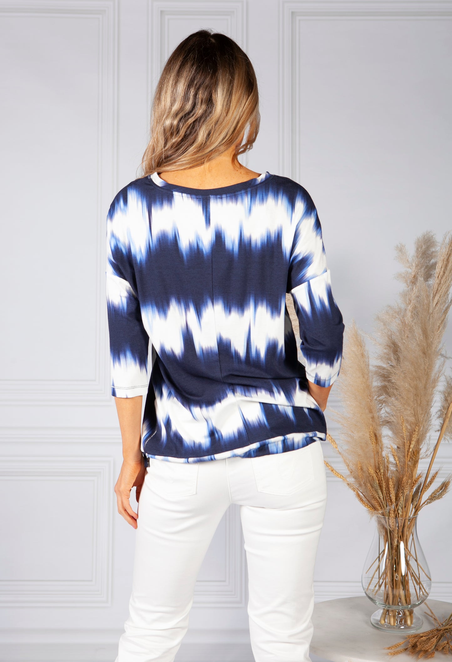 Navy Tie Dye Round Neck Top