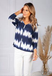 Navy Tie Dye V-Neck Top