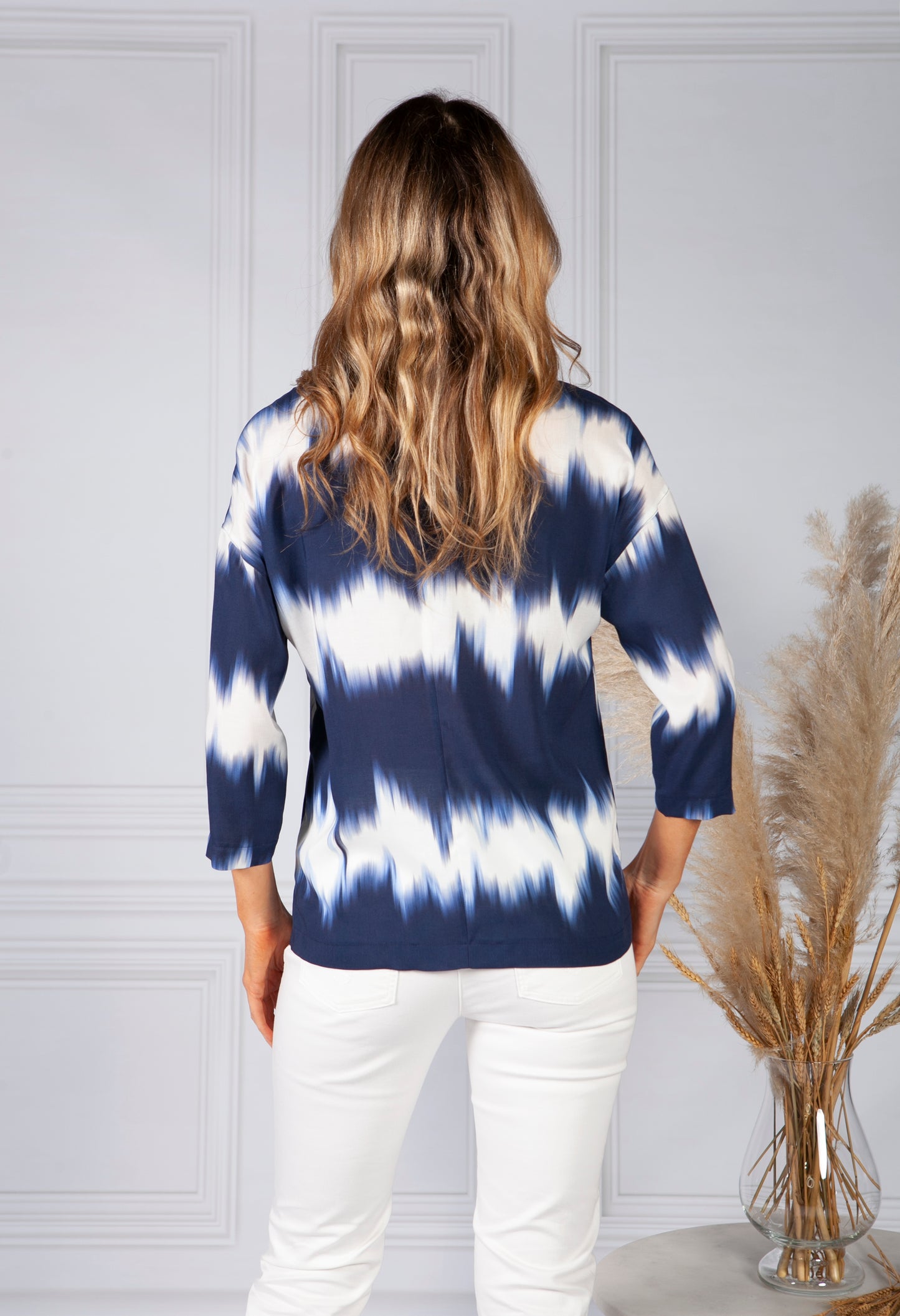 Navy Tie Dye V-Neck Top