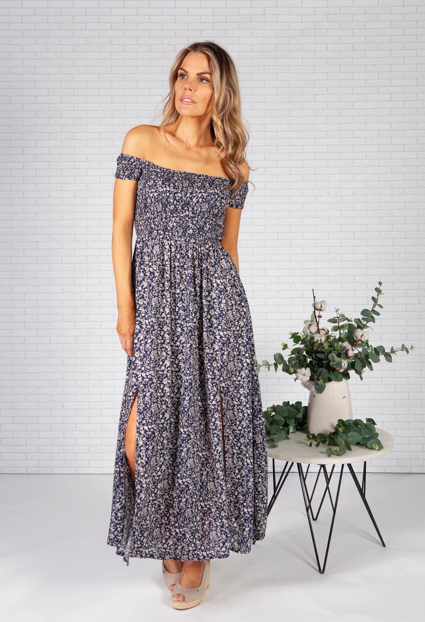 Navy Floral Print Dress-3