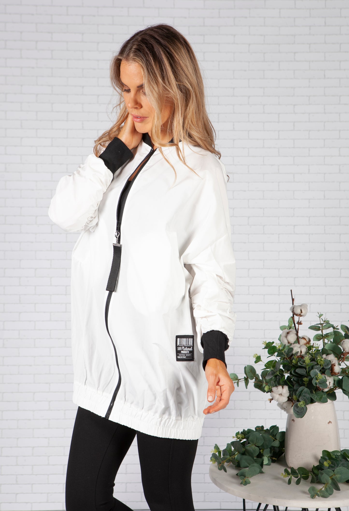 White Ruched Sleeve Jacket