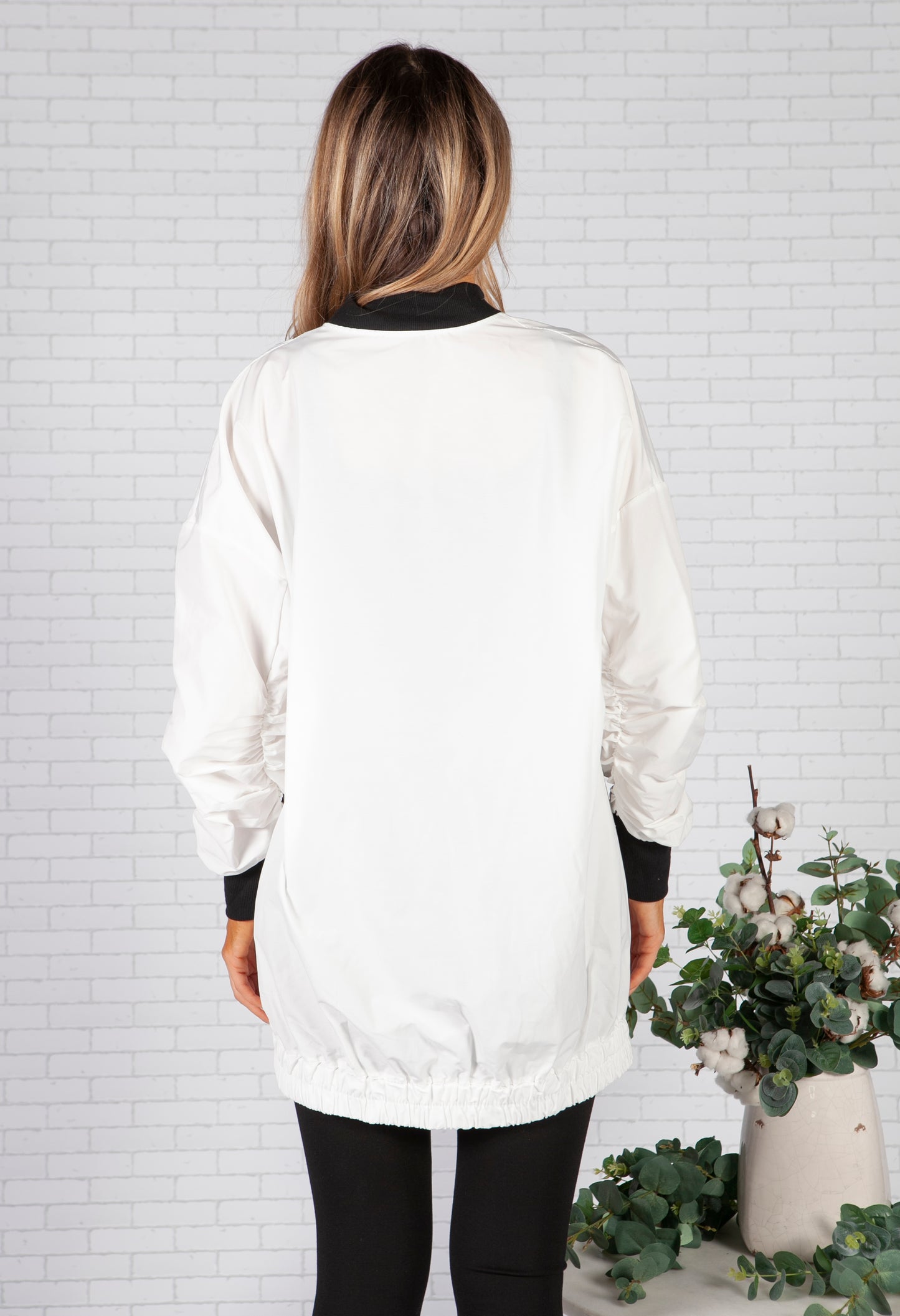 White Ruched Sleeve Jacket