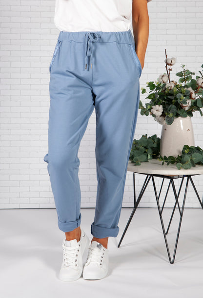 Cornflower Blue Joggers with Satin Detail Side Stripe