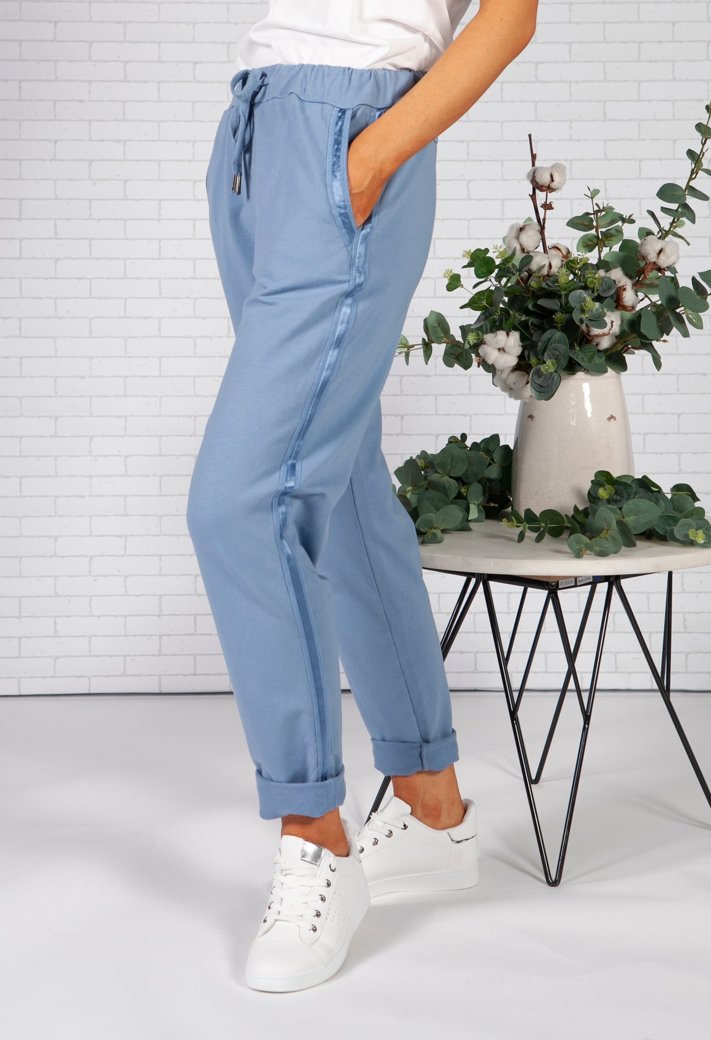 Cornflower Blue Joggers with Satin Detail Side Stripe