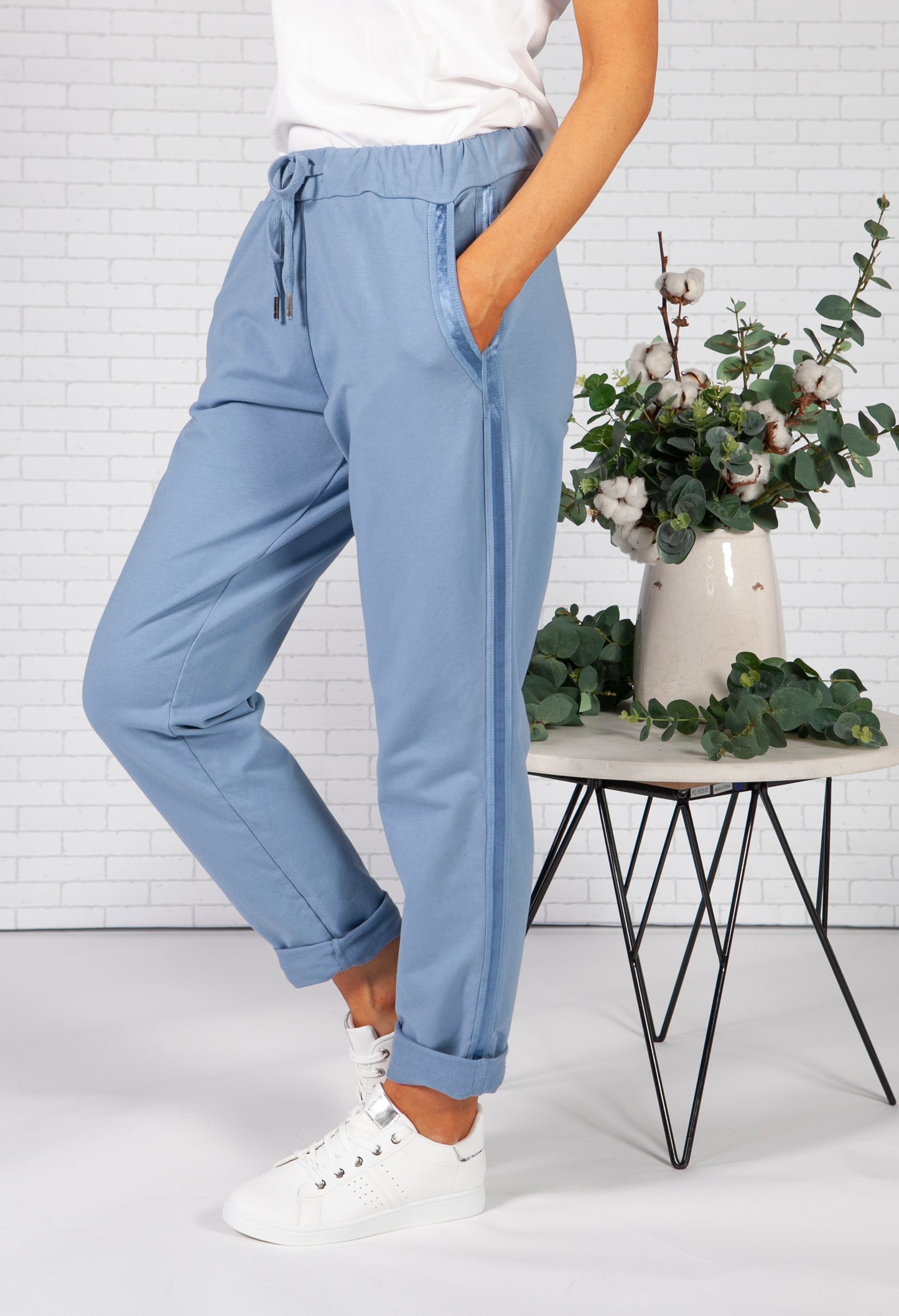 Cornflower Blue Joggers with Satin Detail Side Stripe