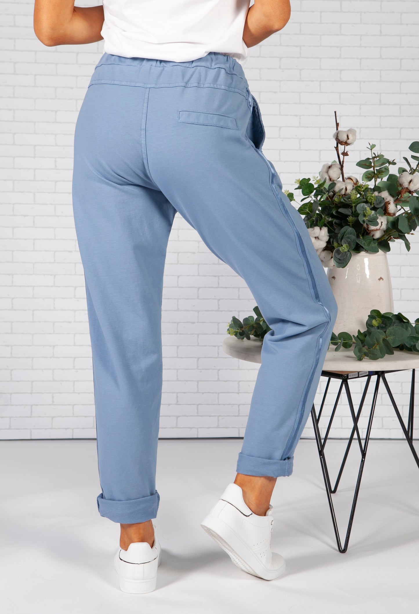 Cornflower Blue Joggers with Satin Detail Side Stripe