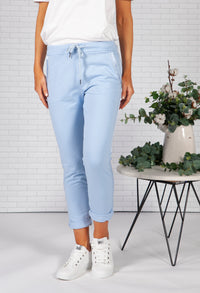 Sky Blue Joggers with Satin Detail Side Stripe