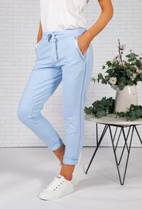 Sky Blue Joggers with Satin Detail Side Stripe