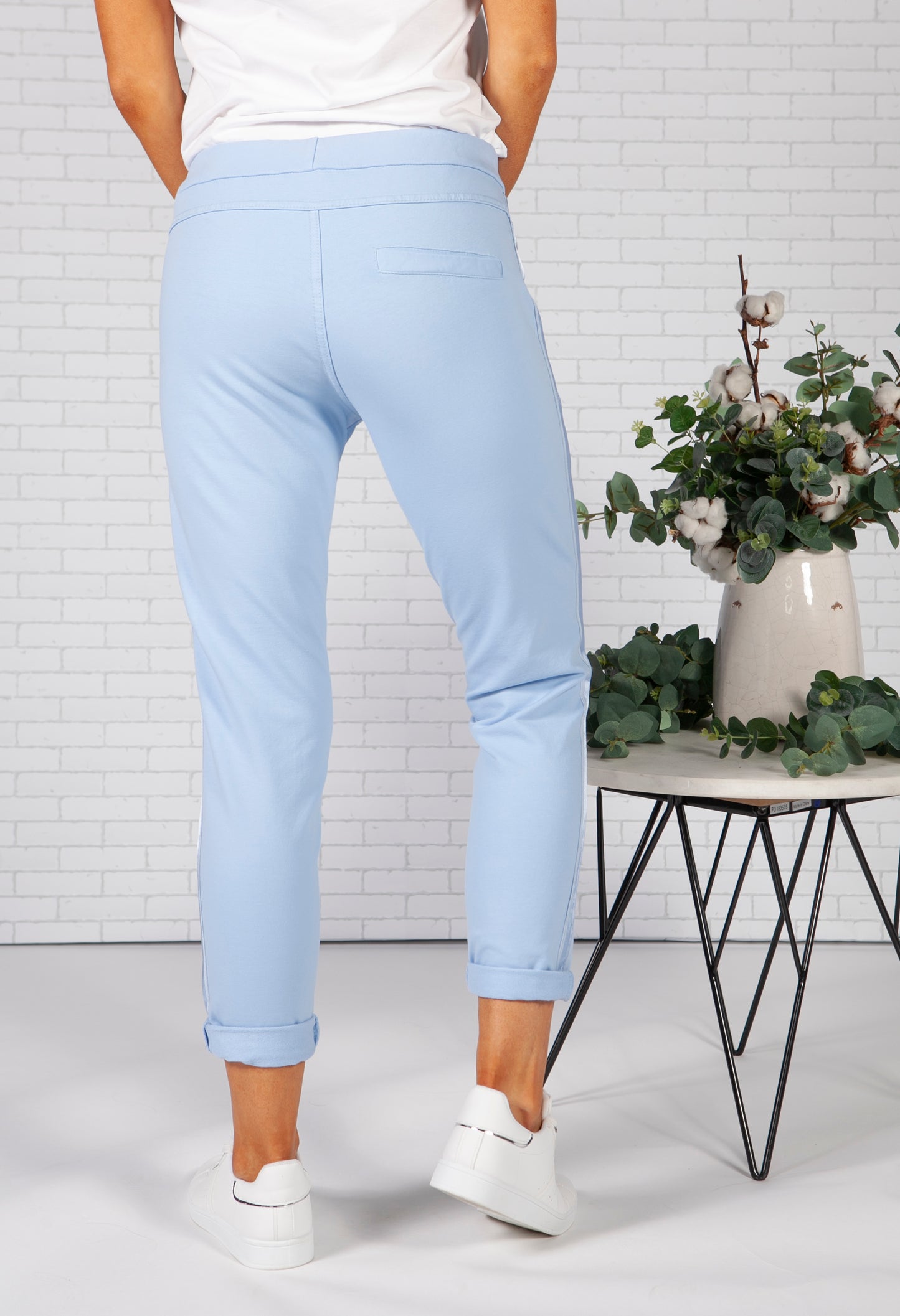 Sky Blue Joggers with Satin Detail Side Stripe