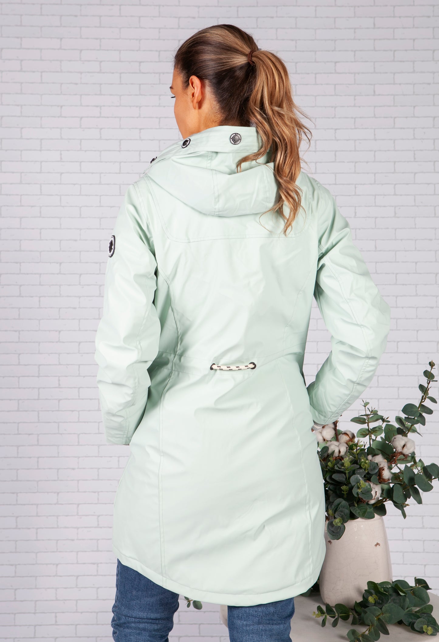 Turquoise Marine Raincoat with Soft Grey Lining