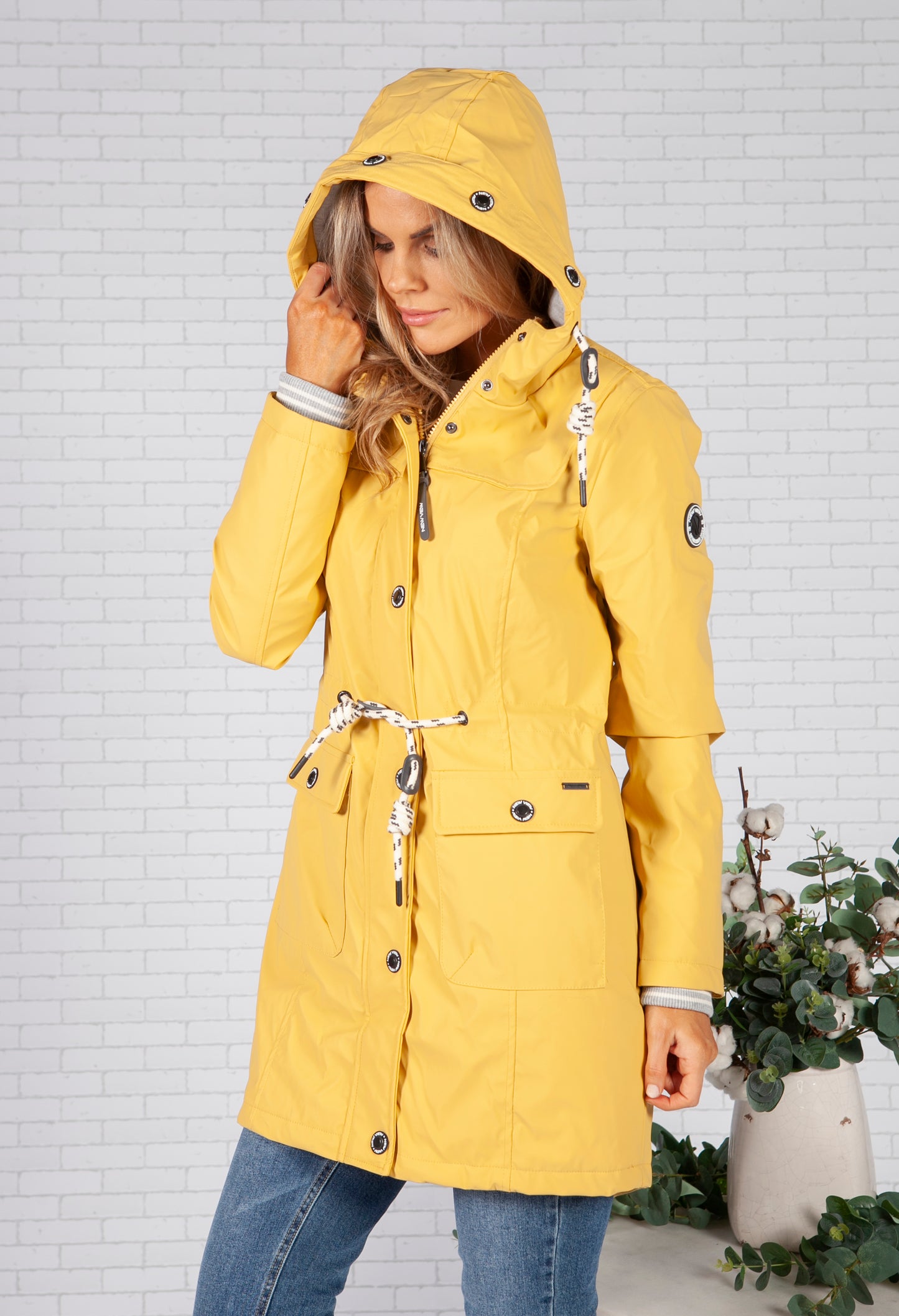 Summer Yellow Marine Rain Jacket with Soft Grey Lining