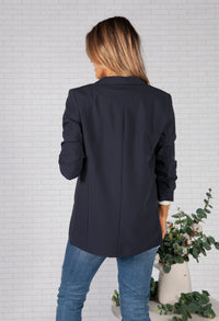 Navy Ruched Sleeve Blazer