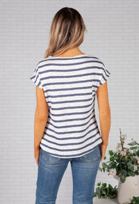 Navy Striped Top with Gold Button Details