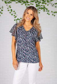 Blue Floral Design Jersey Top