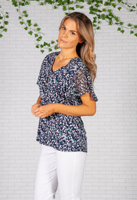 Blue Floral Design Jersey Top