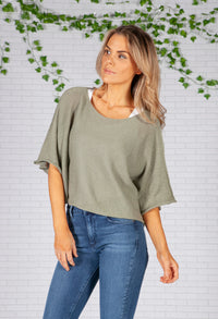 Moss Green Lightweight Cropped Knit Pullover