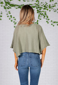 Moss Green Lightweight Cropped Knit Pullover