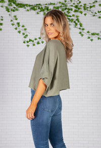 Moss Green Lightweight Cropped Knit Pullover